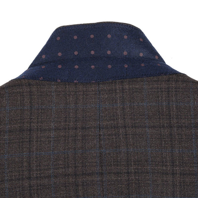Mens Two Button Classic Fit 100% Wool Sport Coat Blazer in Dark Brown Windowpane Plaid