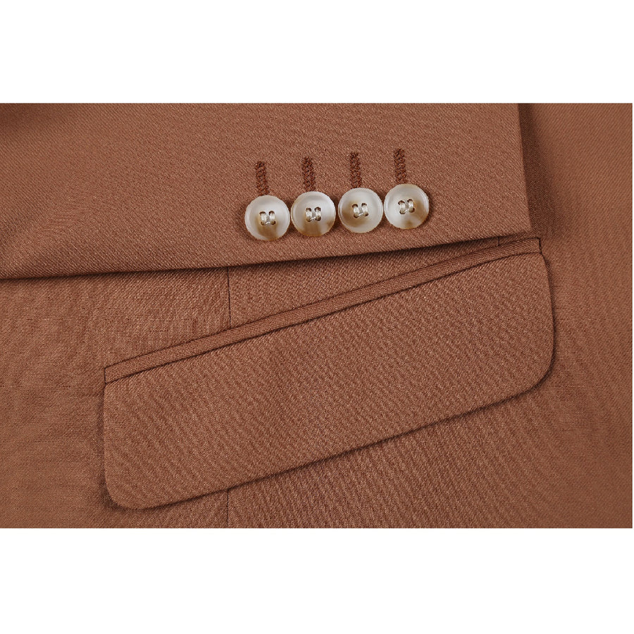 Mens Basic Two Button Slim Fit Suit in Rust