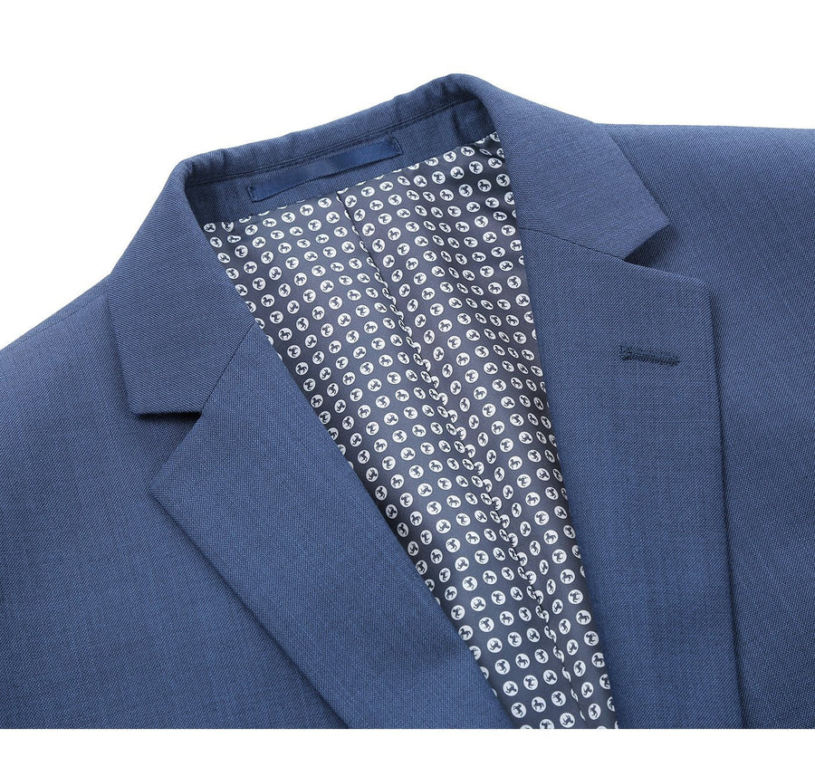 Mens Two Button Classic Fit Hack Pocket Suit in Steel Blue