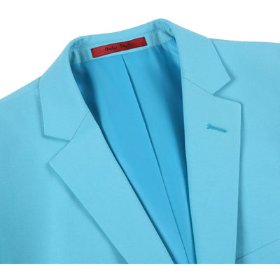 Mens Basic Two Button Slim Fit Suit in Aqua Blue