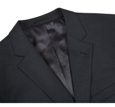 Mens Basic Two Button Classic Fit Wool Suit with Optional Vest in Charcoal Grey