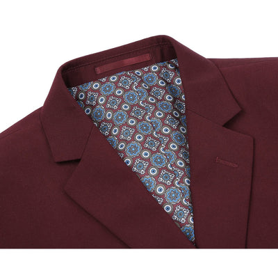 Mens Basic Two Button Slim Fit Suit with Optional Vest in Burgundy