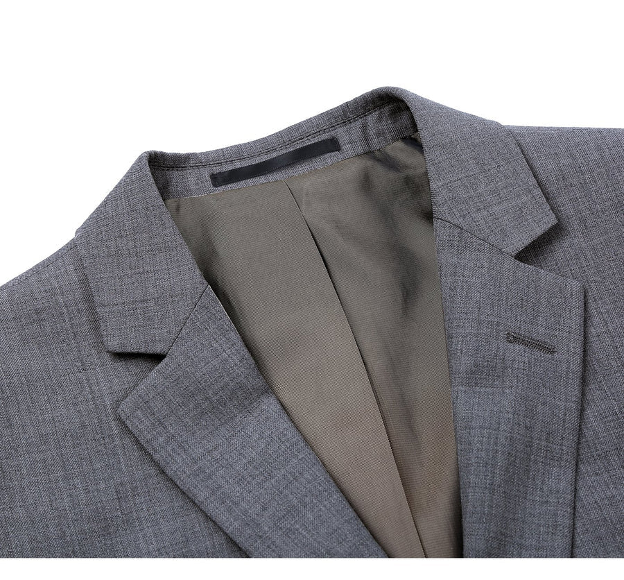 Mens Basic Two Button Slim Fit Wool Suit with Optional Vest in Grey