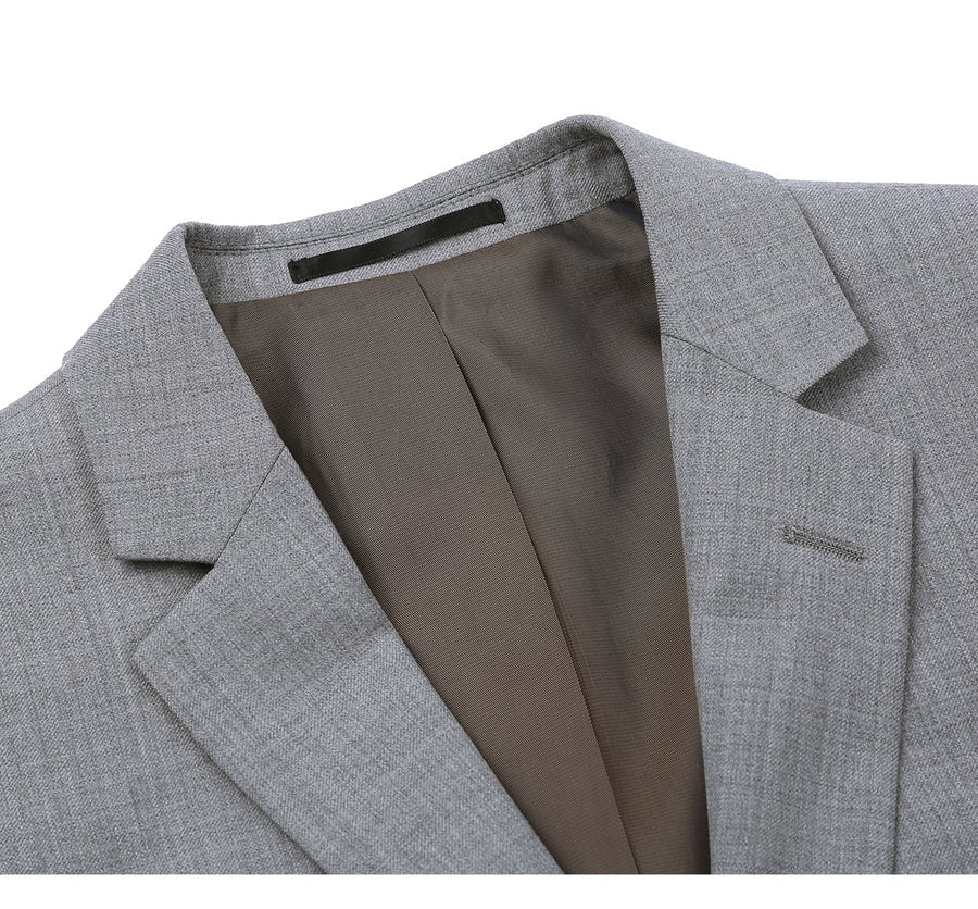 Mens Basic Two Button Classic Fit Wool Suit with Optional Vest in Light Grey