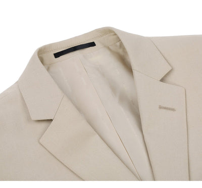 Mens Basic Two Button Slim Fit Suit with Optional Vest in Light Tan Beige