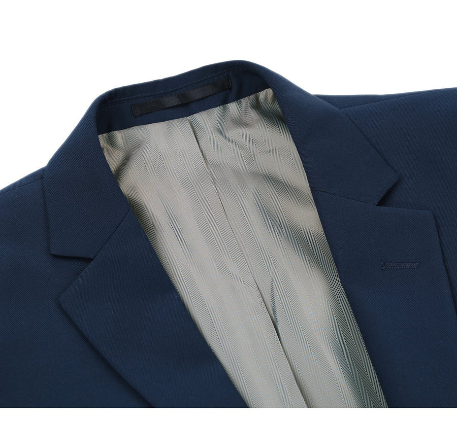 Mens Basic Two Button Slim Fit Suit with Optional Vest in Navy Blue