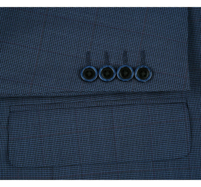 Mens Two Button Classic Fit Wool Sport Coat Blazer in Steel Blue Windowpane Plaid