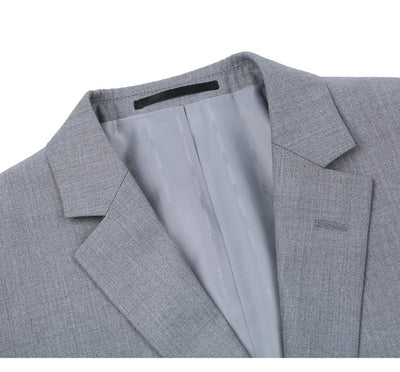 Mens Basic Two Button Slim Fit Suit with Optional Vest in Light Grey