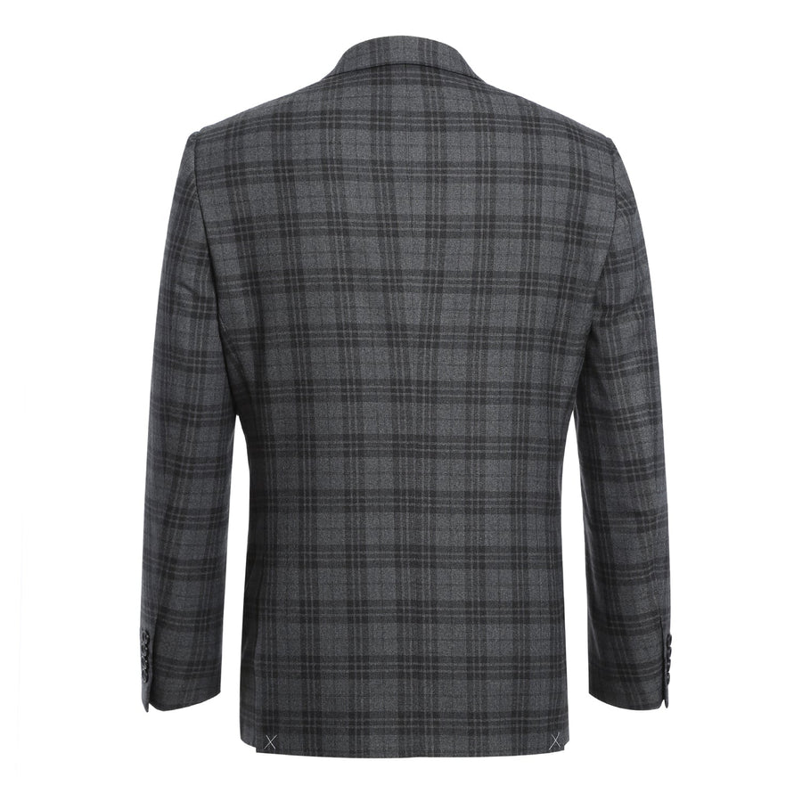 Mens Two Button Slim Fit Two Piece Hack Pocket Suit in Charcoal Grey Windowpane Plaid