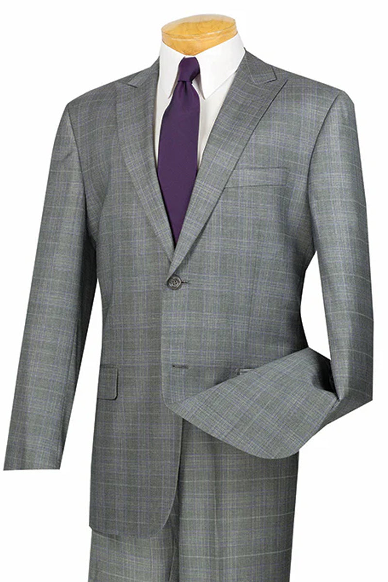 Men's Modern Fit Summer Glen Plaid Business Suit in Grey