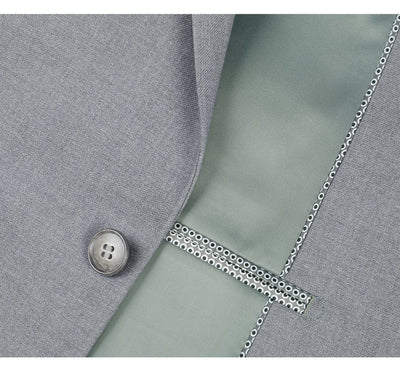 Mens Two Button Slim Fit Hack Pocket Suit in Light Grey