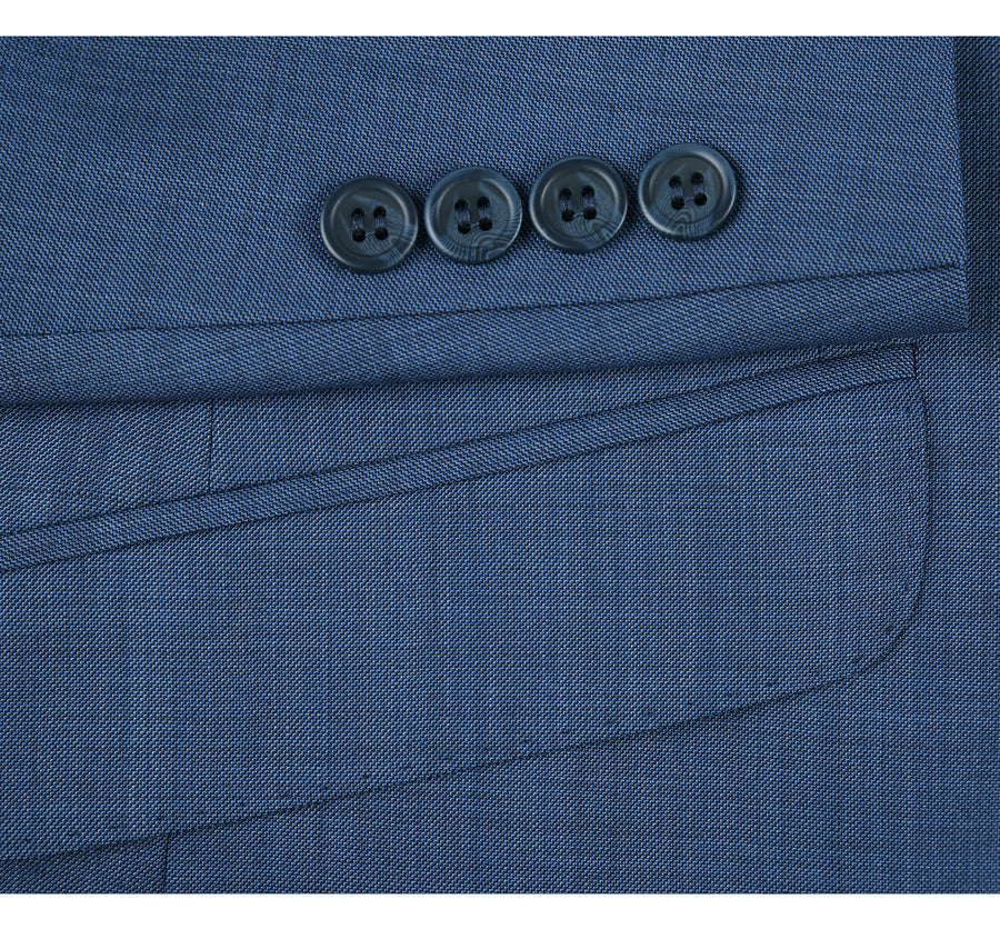 Mens Basic Two Button Slim Fit Wool Suit in Steel Blue