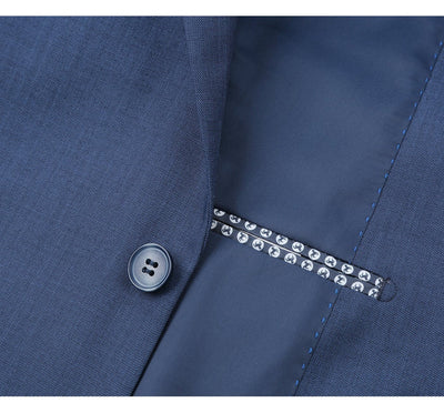 Mens Two Button Classic Fit Hack Pocket Suit in Steel Blue