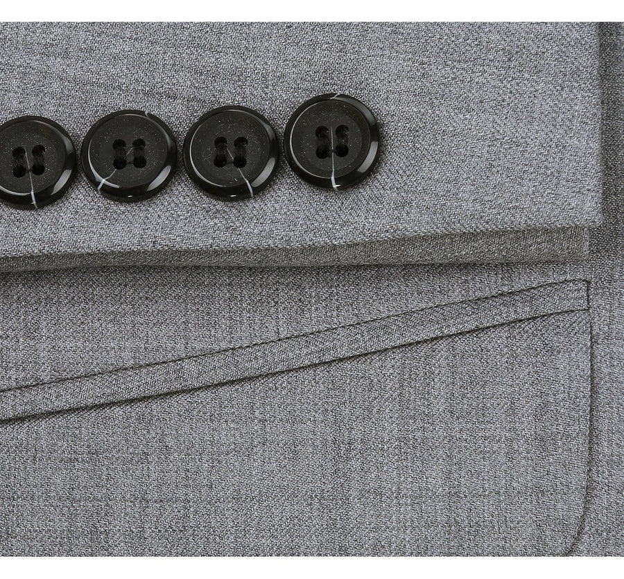 Mens Basic Two Button Slim Fit Wool Suit with Optional Vest in Light Grey