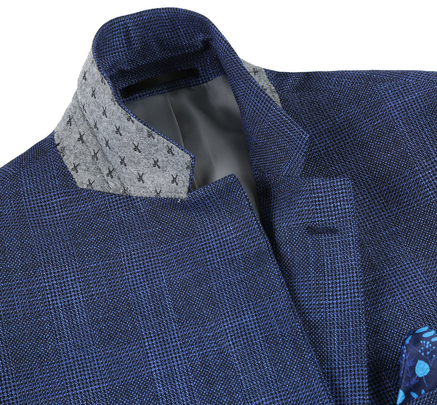 Mens Two Button Classic Fit Sport Coat Blazer in Navy Blue Windowpane ...