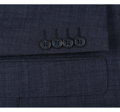 Mens Basic Two Button Classic Fit Wool Blend Suit in Navy Blue