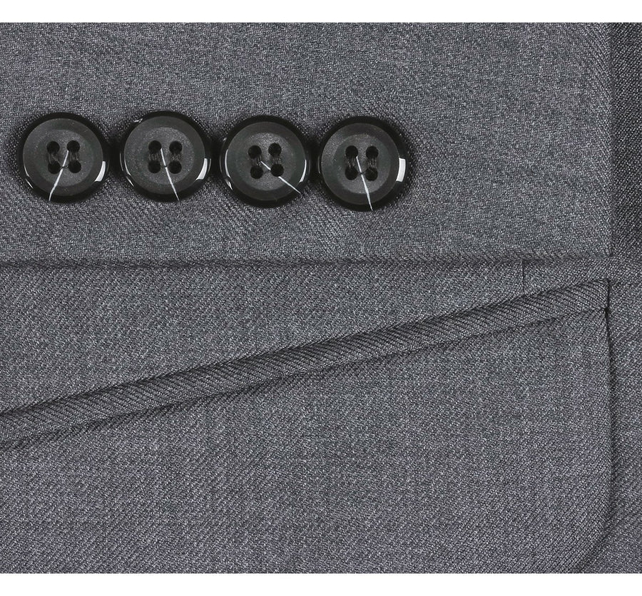 Mens Basic Two Button Classic Fit Wool Suit with Optional Vest in Grey