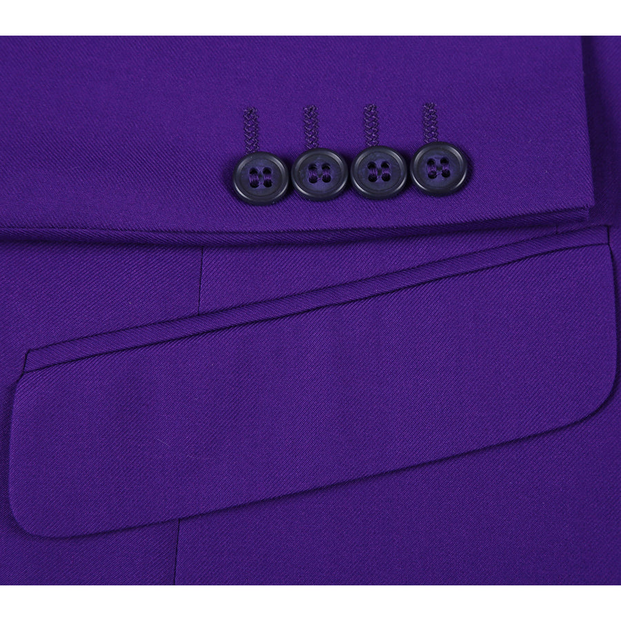 Mens Basic Two Button Slim Fit Suit in Purple