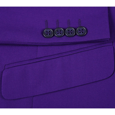 Mens Basic Two Button Slim Fit Suit in Purple