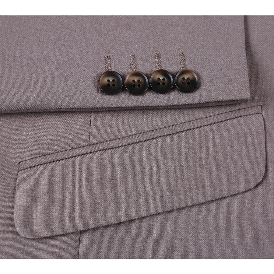 Mens Basic Two Button Slim Fit Suit in Dark Tan