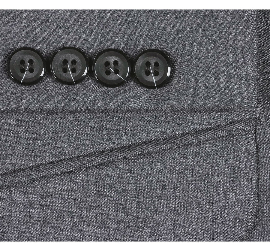 Mens Basic Two Button Slim Fit Wool Suit with Optional Vest in Grey