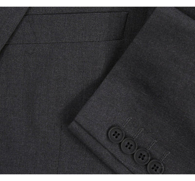 Mens Basic Two Button Slim Fit Suit with Optional Vest in Dark Grey