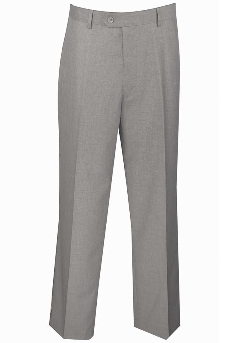 Men's Regular Fit Wool Feel Flat Front Dress Pants in Light Grey ...