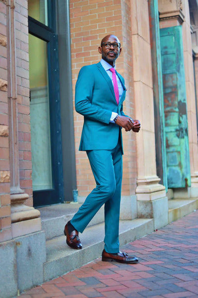 Men's Basic 2 Button Slim Fit Wedding Suit in Teal Green