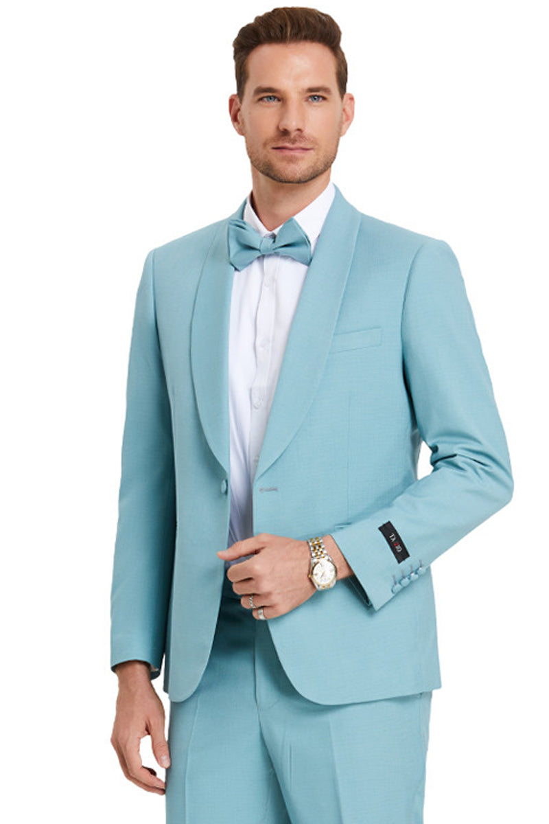 Men's One Button Shawl Lapel Dinner Jacket Style Wedding Suit in Aqua Blue