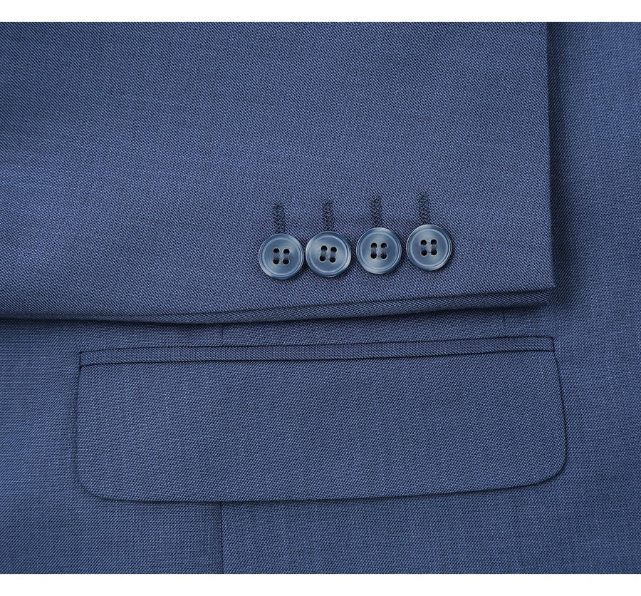 Mens Two Button Classic Fit Hack Pocket Suit in Steel Blue