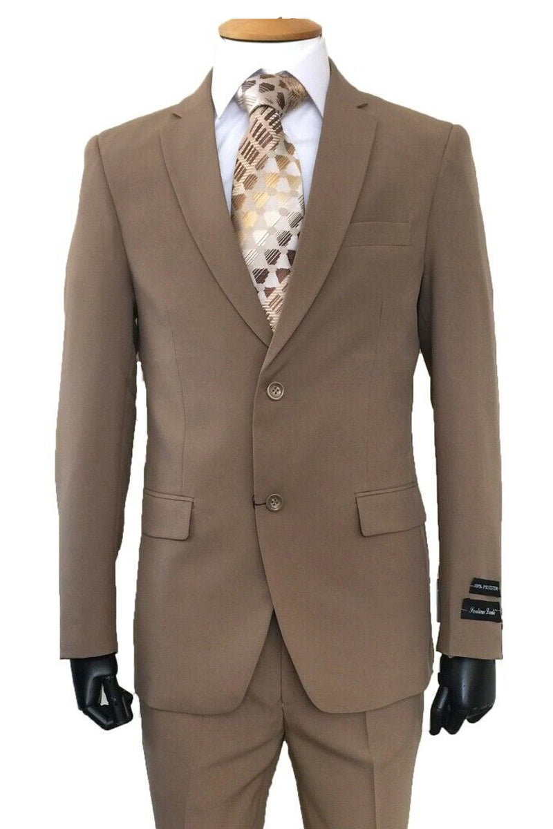 Mens 2 Button Slim Fit Poplin Basic Suit in Tan