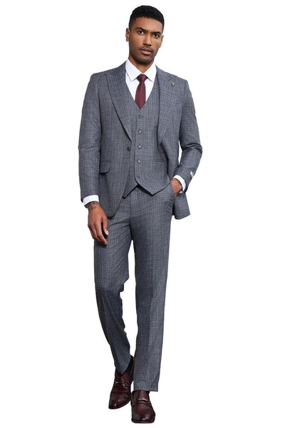 Men's Stacy Adams Vested Sharkskin Weave Pattern Suit in Grey