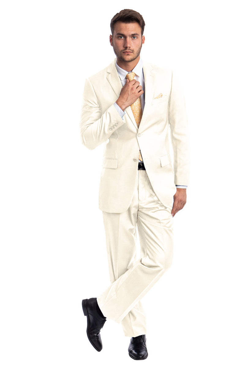 Men's Two Button Basic Modern Fit Business Suit in Off White