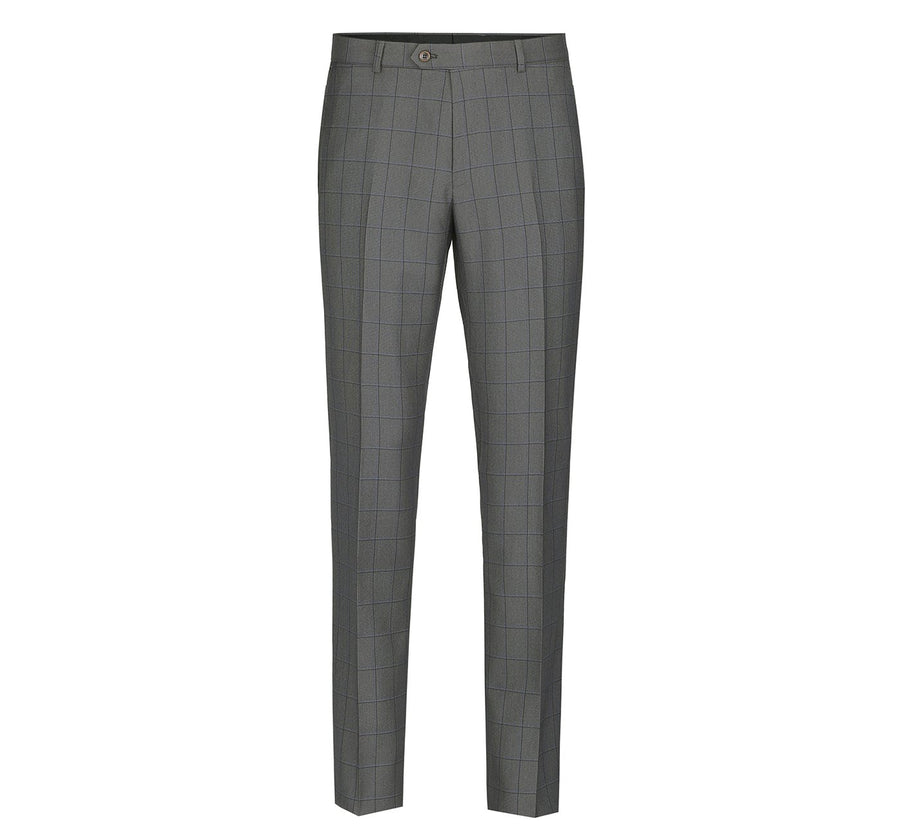 Mens Two Button Classic Fit Two Piece Suit in Grey Windowpane Plaid