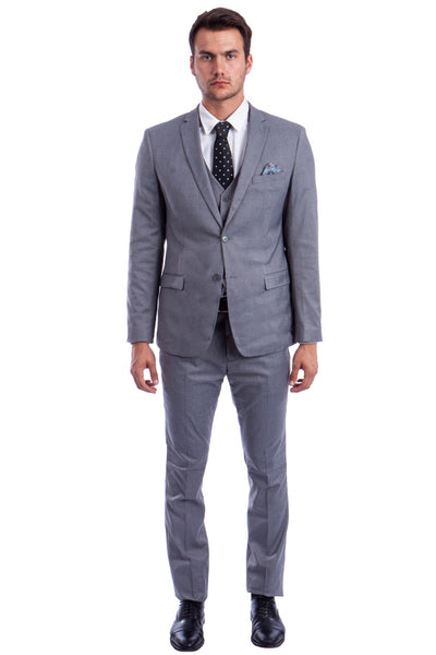 Men's Two Button Slim Fit Vested Solid Basic Color Suit in Medium Grey