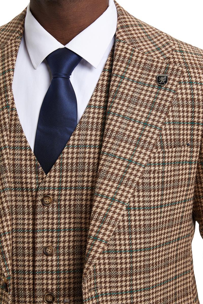 Men's Stacy Adams Vested Modern Fit Houndstooth Glen Plaid Suit in