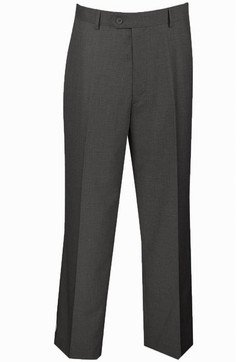 Men's Regular Fit Wool Feel Flat Front Dress Pants in Charcoal Grey ...
