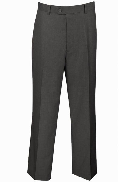 Men's Regular Fit Wool Feel Flat Front Dress Pants in Charcoal Grey