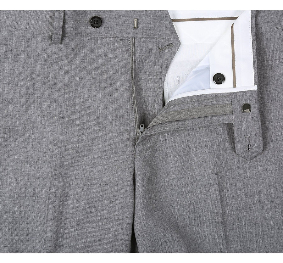 Mens Basic Two Button Classic Fit Wool Suit with Optional Vest in Light Grey