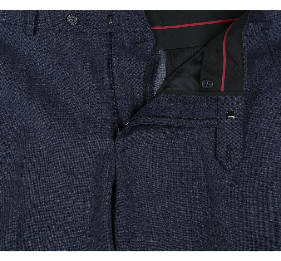 Mens Basic Two Button Classic Fit Wool Blend Suit in Navy Blue