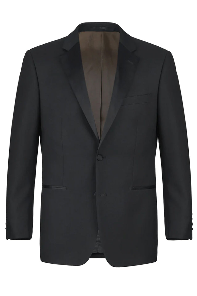 Mens Traditional Two Button Classic Fit Notch Lapel Wool Tuxedo Package in Black