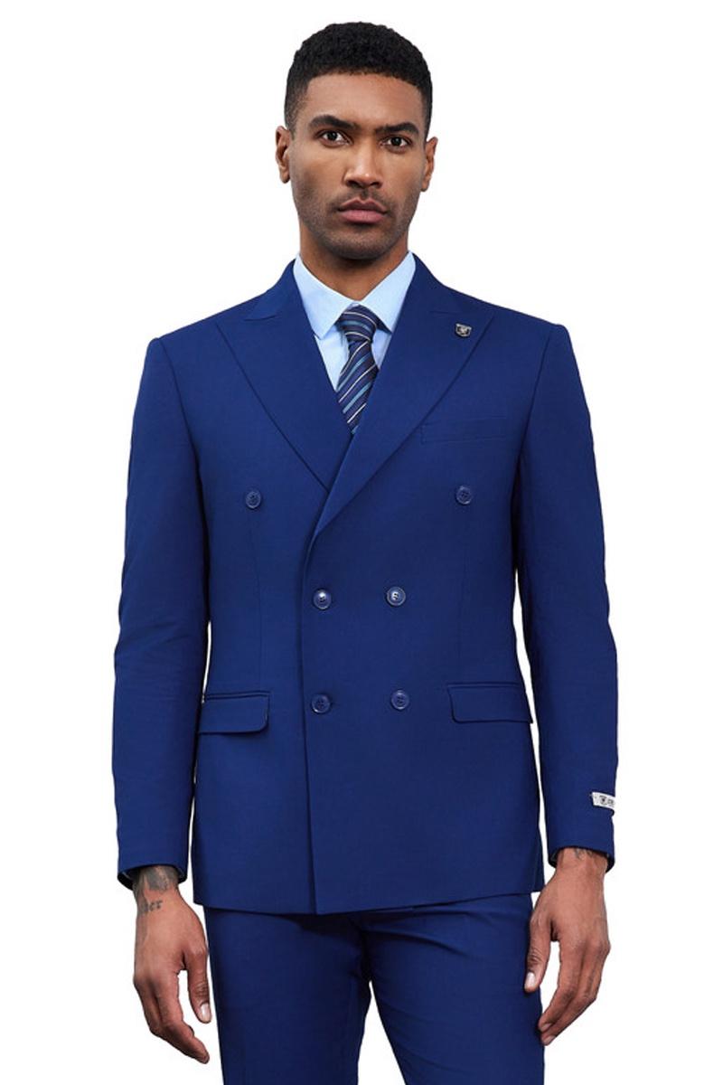 Men's Designer Stacy Adams Classic Double Breasted Suit in Blue ...