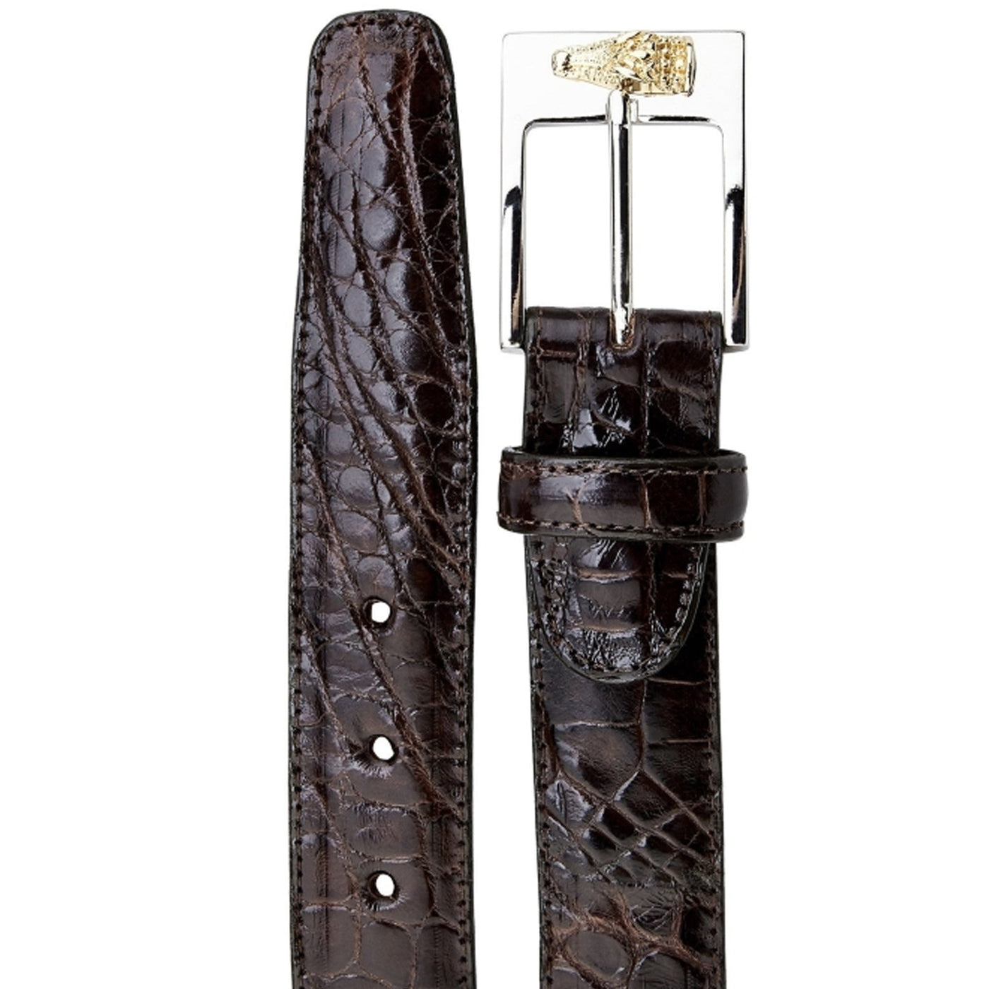 Men's Belvedere Genuine American Alligator Dress Belt in Chocolate Brown