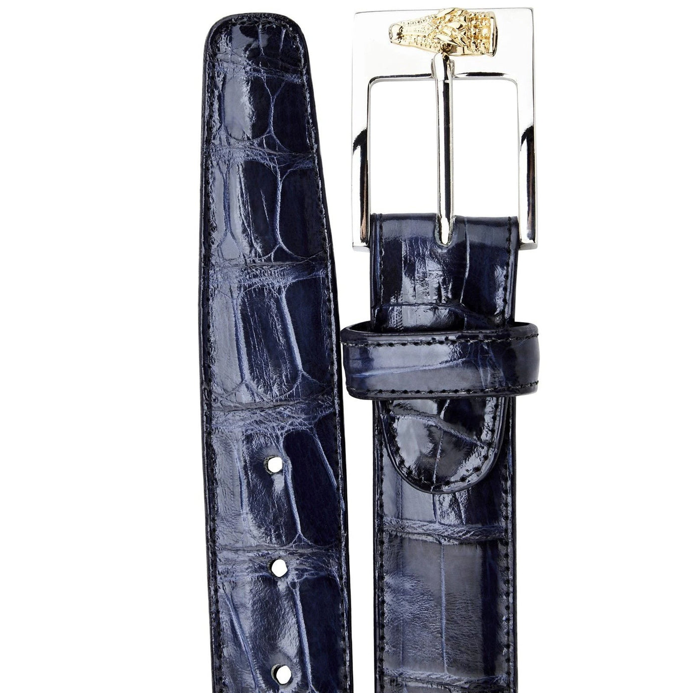 Men's Belvedere Genuine American Alligator Dress Belt in Navy Blue
