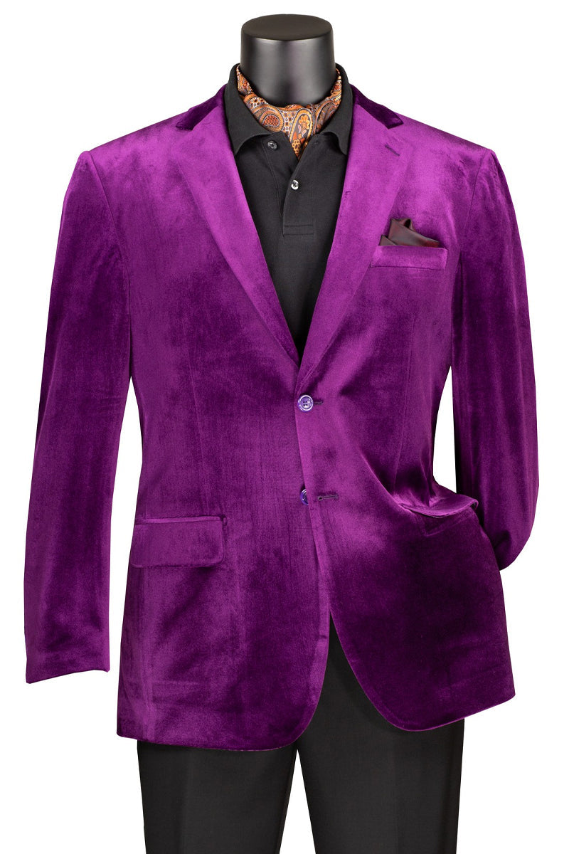 Men's 2 Button Regular Fit Velvet Blazer in Purple