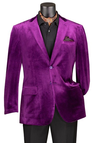 Men's 2 Button Regular Fit Velvet Blazer in Purple
