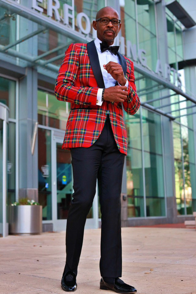 Men's Holiday Christmas Blazer in Red Tartan Plaid