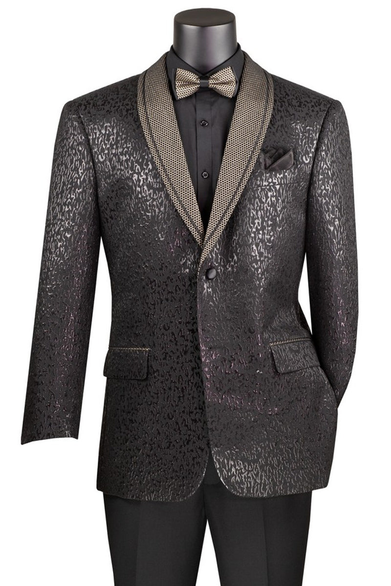 Men's Two Button Modern Fit Shawl Lapel Tuxedo Jacket in Shiny Glitter Black