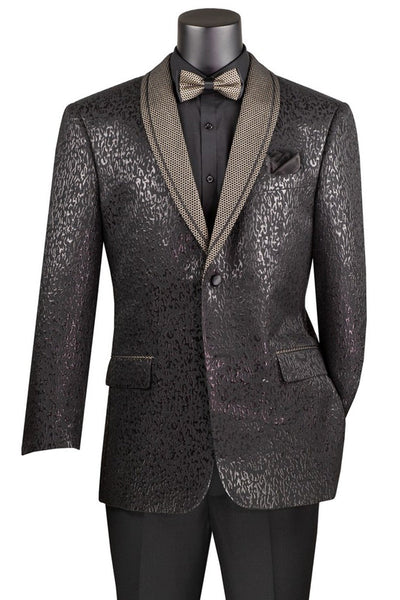 Men's Two Button Modern Fit Shawl Lapel Tuxedo Jacket in Shiny Glitter Black