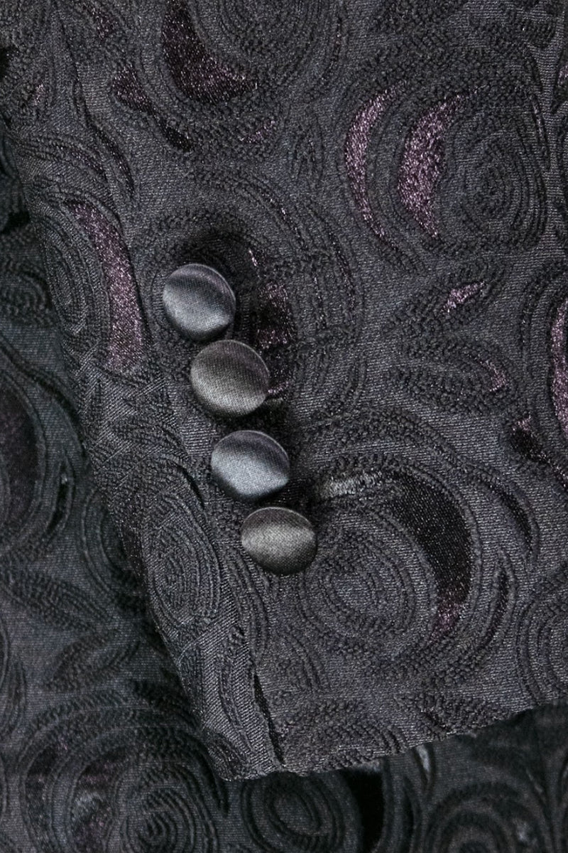 Men's Regular Fit Square Shawl Prom & Wedding Tuxedo Jacket in Black Paisley Rose Print